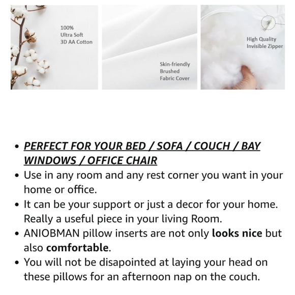 Aniobman Pillow inserts - set of 2- 20" x 20" - Picture 6 of 11